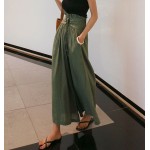 Green Spring Fashion Women's Pants with Elegant Temperament and Leisure Straps High Waist Cotton and Linen Loose Wide Leg Pants Women Green Spring Fashion Women's Pants with Elegant Temperament and Leisure Straps High Waist Cotton and Linen Loose Wide Leg Pants Women