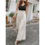 Apricot Spring Fashion Women's Pants with Elegant Temperament and Leisure Straps High Waist Cotton and Linen Loose Wide Leg Pants Women Apricot Spring Fashion Women's Pants with Elegant Temperament and Leisure Straps High Waist Cotton and Linen Loose Wide Leg Pants Women