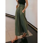 Green Spring Fashion Women's Pants with Elegant Temperament and Leisure Straps High Waist Cotton and Linen Loose Wide Leg Pants Women Green Spring Fashion Women's Pants with Elegant Temperament and Leisure Straps High Waist Cotton and Linen Loose Wide Leg Pants Women